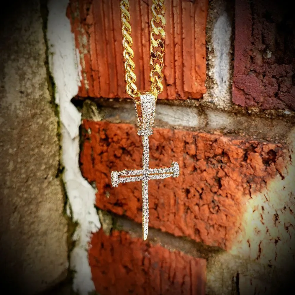 14k Gold Plated Nail Cross Cuban link Necklace